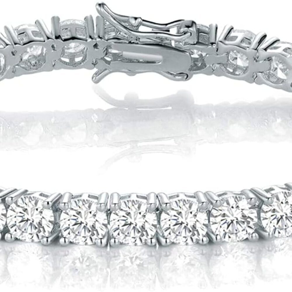 White Gold Plated Tennis Bracelet Cubic Zirconia 7 Inch Classic Jewelry